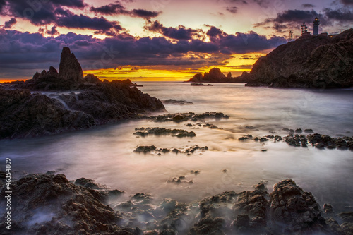Sunset on the coast of the natural park of Cabo de Gata