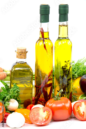 Fototapeta Naklejka Na Ścianę i Meble -  Olive oil, tomatoes, garlic, peppers and onion