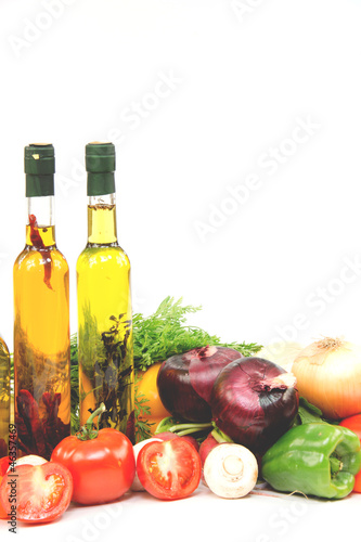 Fototapeta Naklejka Na Ścianę i Meble -  Olive oil, tomatoes, garlic, peppers and onion