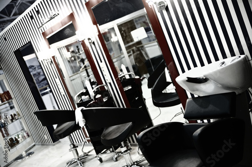 Interior of luxury modern hairdressing salon in pin-up style