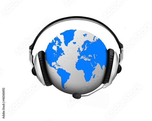 World of entertainment with globe and headphones