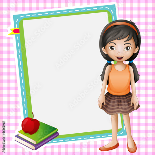 a girl, books and a white board