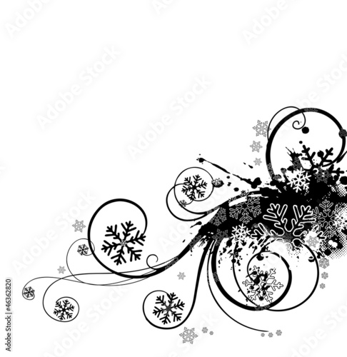 winter floral background with snowflakes