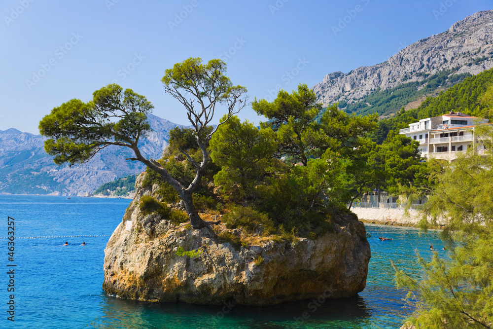 Island and trees in Brela, Croatia
