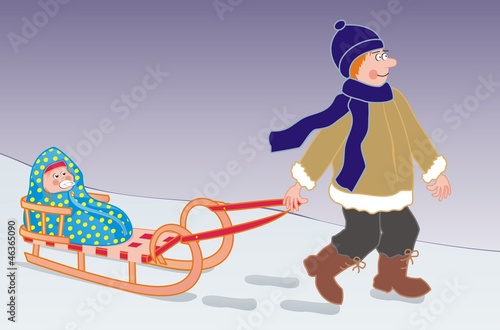 sled and baby