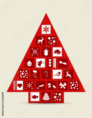 Abstract Christmas tree made of drawers with icons