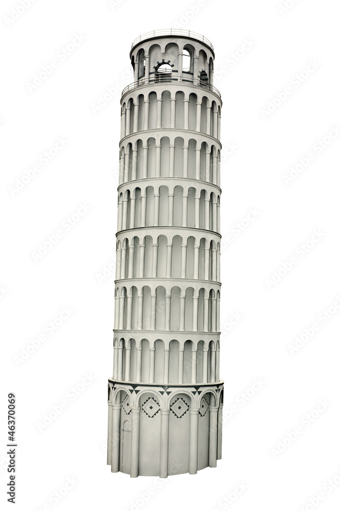 Pisa tower isolated on white with clipping path
