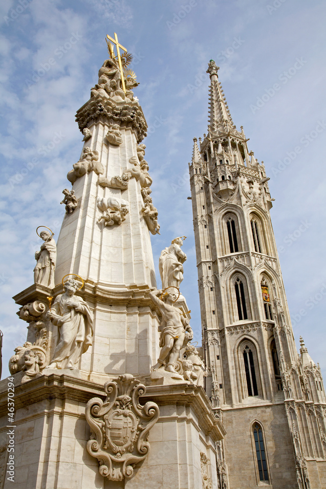 Budapest - St. Matthew's gothic Cathedral and Trinity column