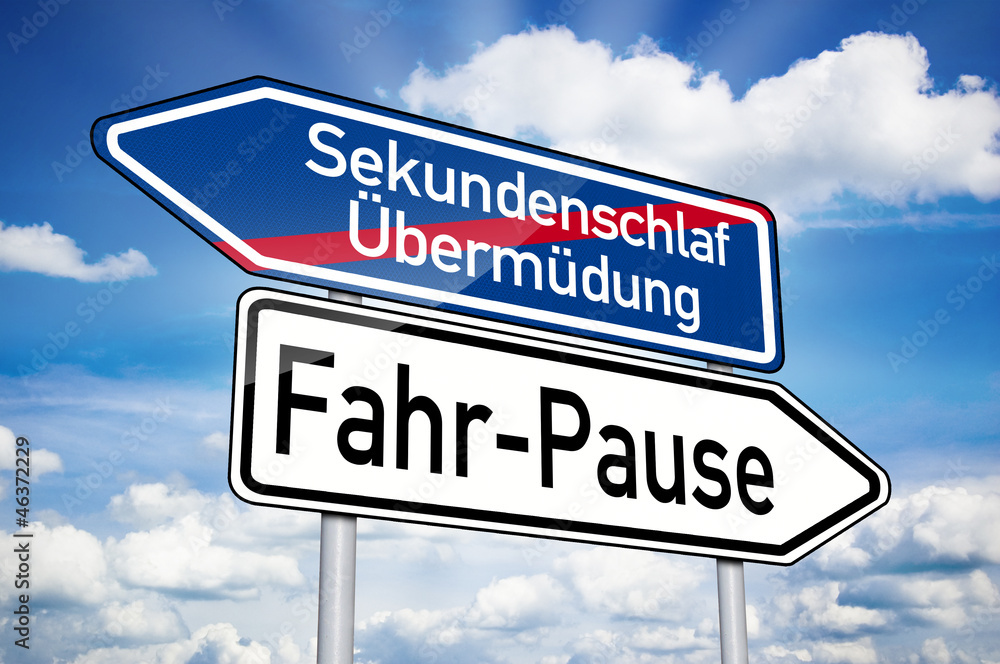 Wegweiser mit Sekundenschlaf und Fahrpause Wegweiser mit Sekundenschlaf und Fahrpause
