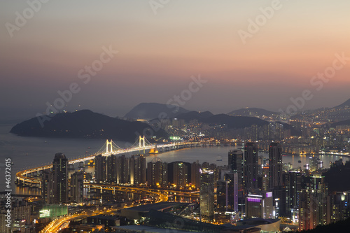 Busan city skyline at sunset