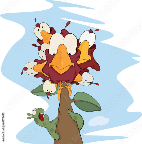 Birds and a worm cartoon