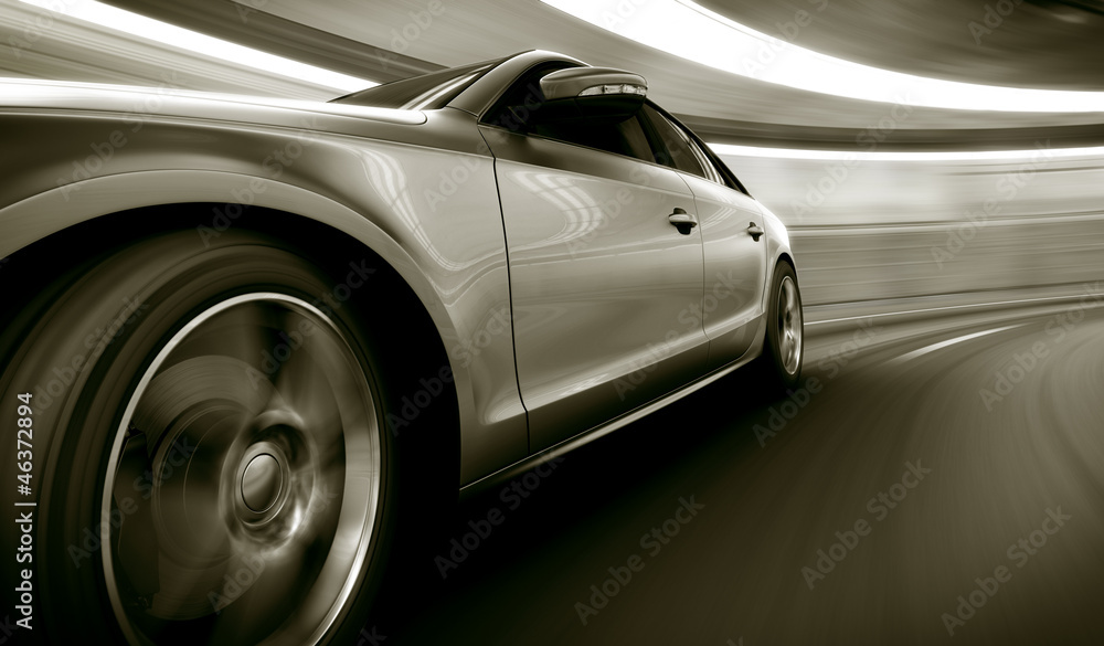 Fototapeta Car driving fast in tunnel