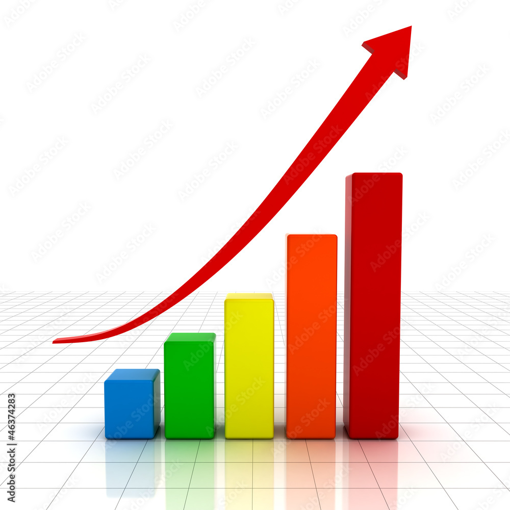 Business graph with red rising arrow over white background Business graph with red rising arrow over white background