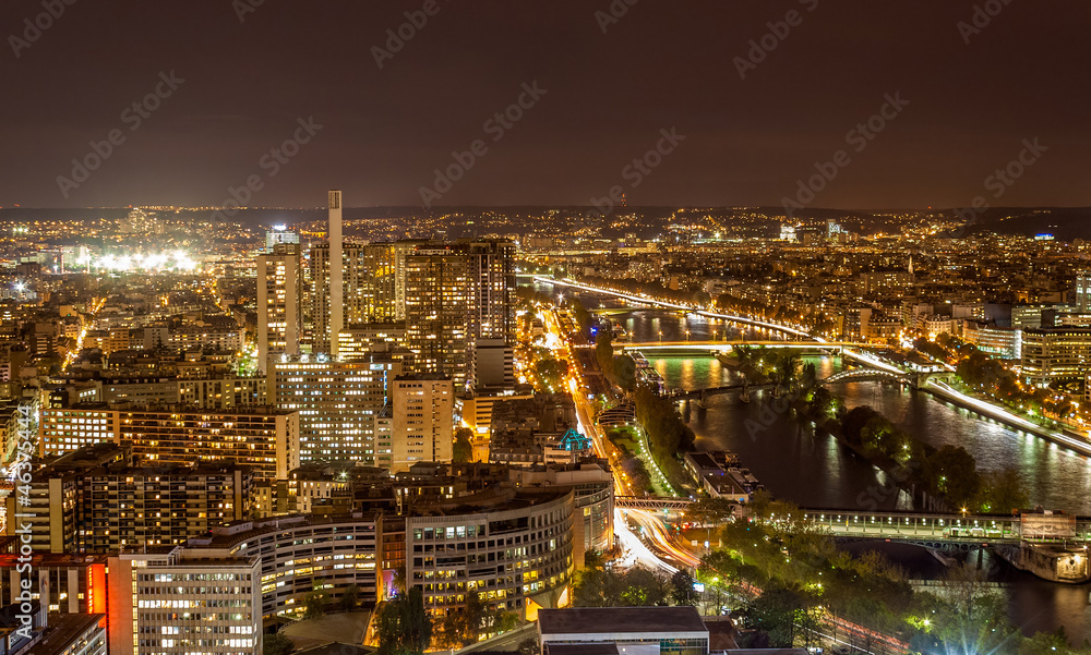 Paris and the Seine as seen from the Eiffel Tower. France Paris and the Seine as seen from the Eiffel Tower. France