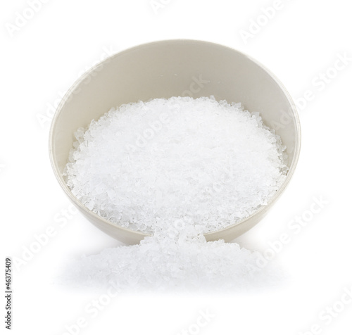Salt crystals in ceramic bowl