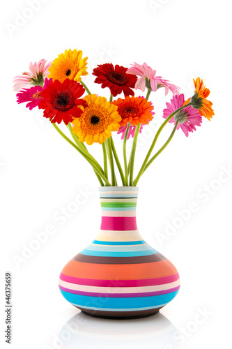 Canvas Print Colorful bouquet Gerber flowers in vase