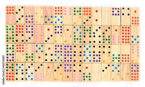 close up of wood domino set