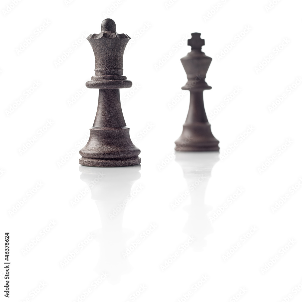 Chess. Black Queen and King, leadership concept on white backgro Chess. Black Queen and King, leadership concept on white backgro