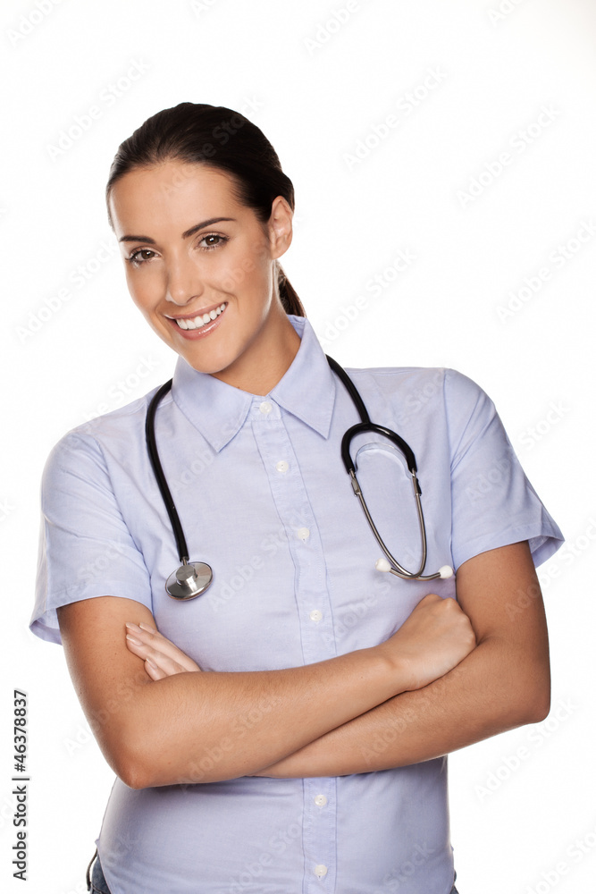 Friendly confident woman family doctor Friendly confident woman family doctor