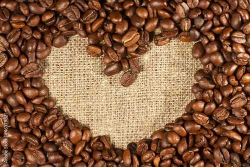 Coffee beans in the shape of heart