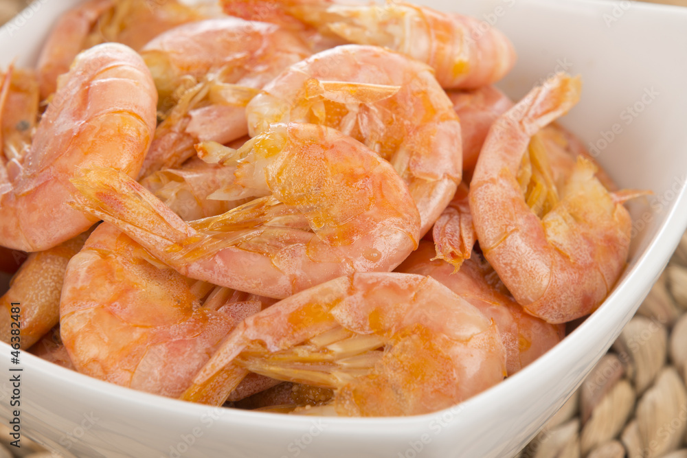 Sauteed Shrimp - Bowl of prawns, shell and tails on. Sauteed Shrimp - Bowl of prawns, shell and tails on.