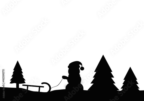 Schneemann Schlittenfahrt Silhouette