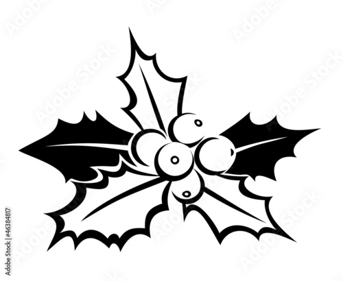 Black silhouette of holly branch. Vector illustration.