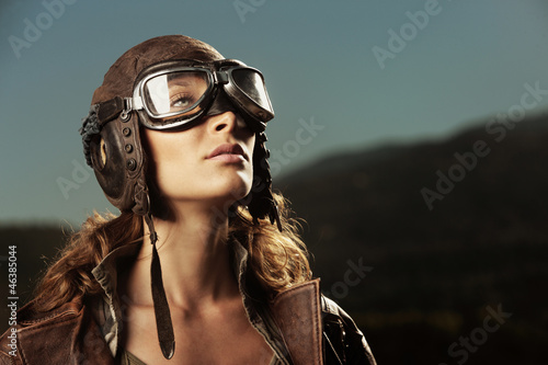 Obraz na płótnie Woman aviator: fashion model portrait