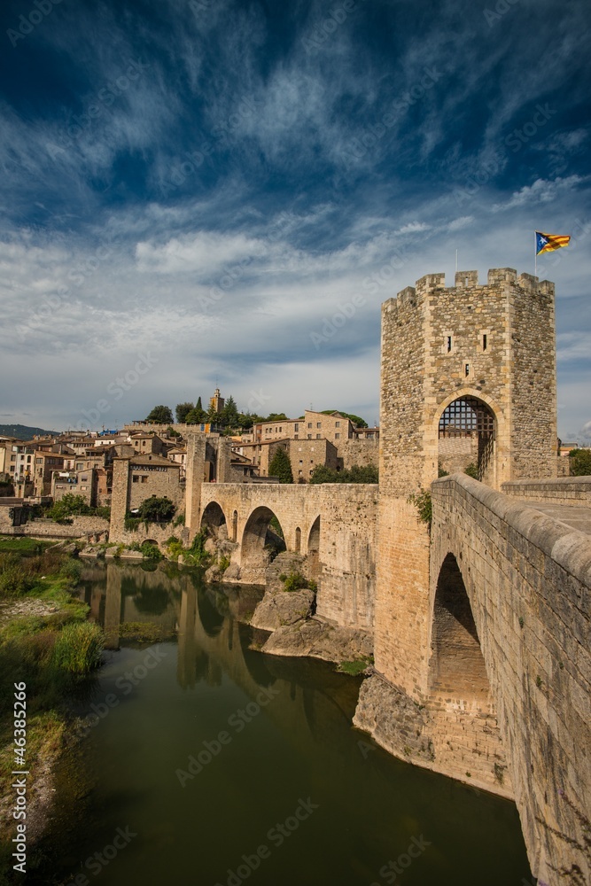 Ancient romanesque bridge over river, Besalu