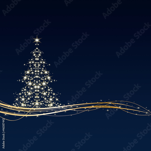 Weihnachten - Hintergrund - Baum - Sterne - Blau/Gold