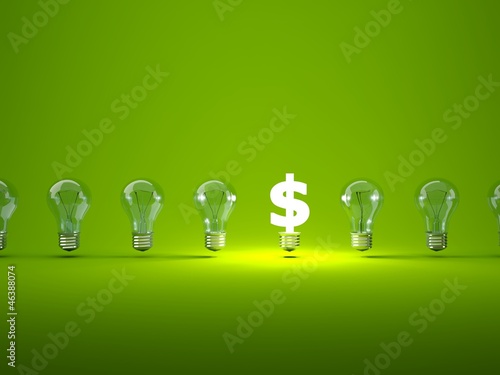 Luminous dollar sign  with light bulbs