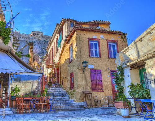 Traditional houses in Plaka area under Acropolis ,Athens,Greece photo
