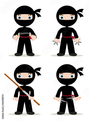 set of 4 ninjas with weapons