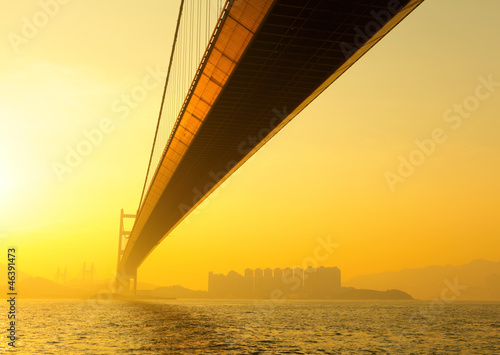 tsing ma bridge in sunset
