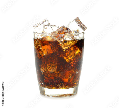 Cola with ice on white background