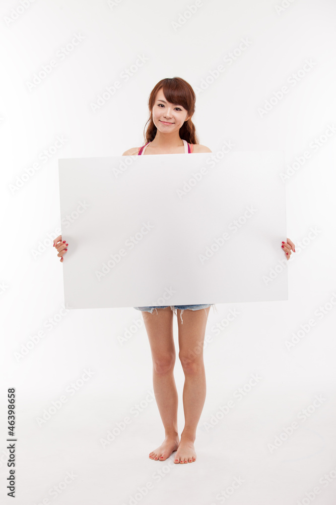Pretty asian woman holding a penel isolated on white background. Pretty asian woman holding a penel isolated on white background.