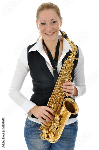 Canvas Print Junge Frau mit Saxophon