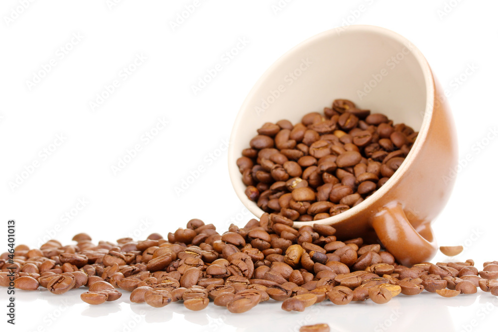 Coffee beans in cup isolated on white Coffee beans in cup isolated on white