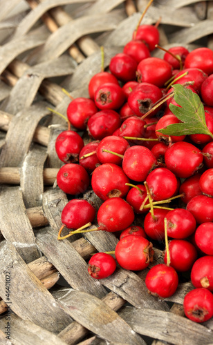 Hawthorn on a wicker mat close-up