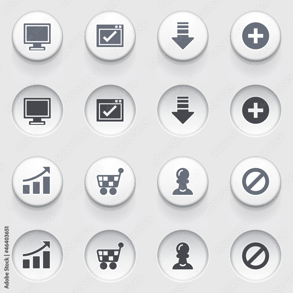 Basic web icons on white buttons. Set 2. Basic web icons on white buttons. Set 2.