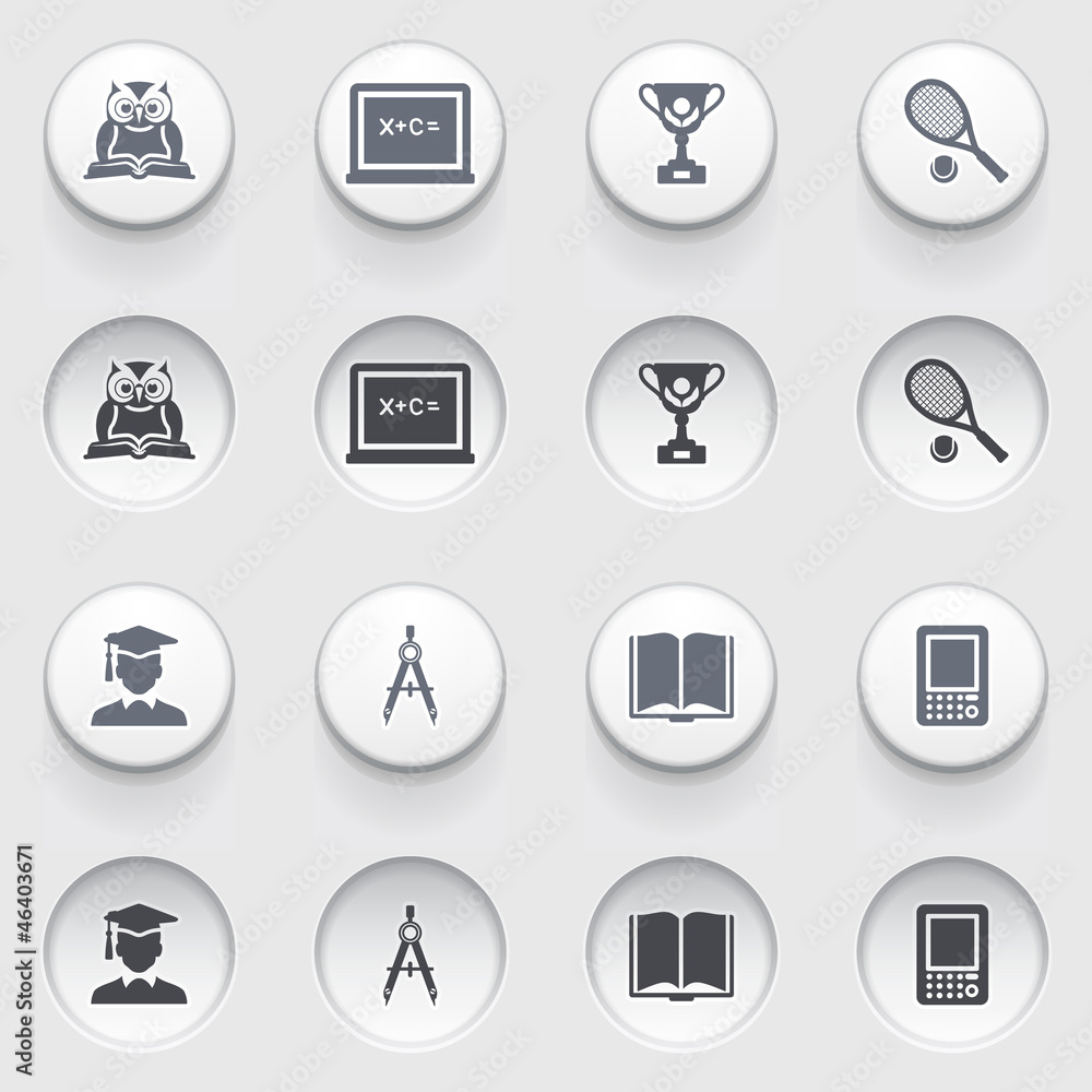Education icons on white buttons. Set 1. Education icons on white buttons. Set 1.