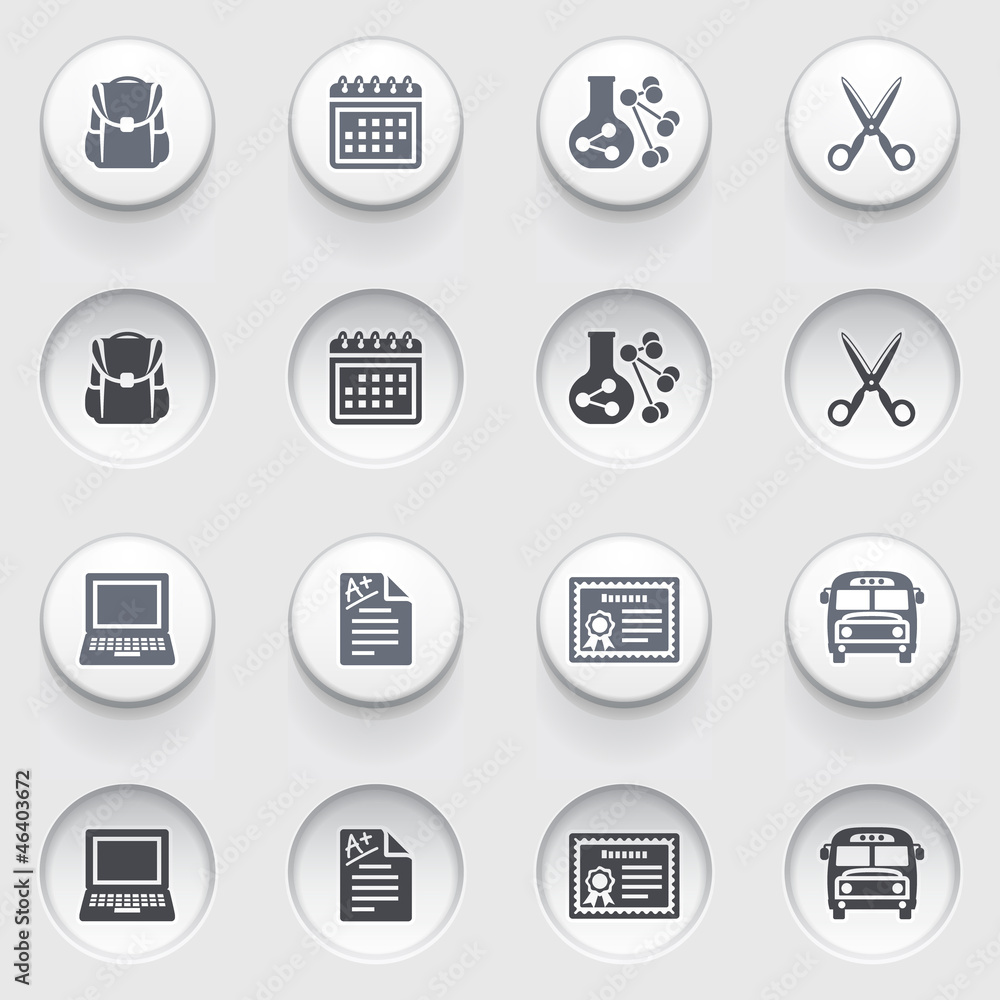 Education icons on white buttons. Set 2. Education icons on white buttons. Set 2.