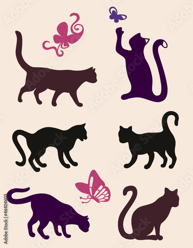 Fototapeta Naklejka Na Ścianę i Meble -  Six cat silhouette