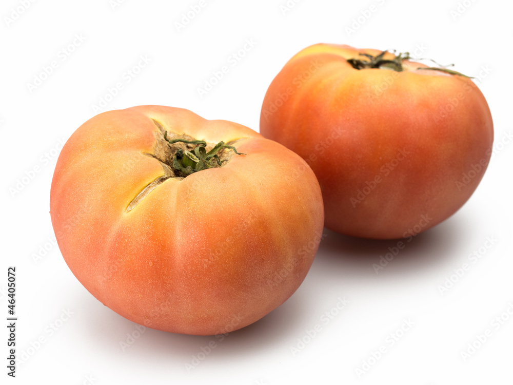 Close up fresh tomato on white background