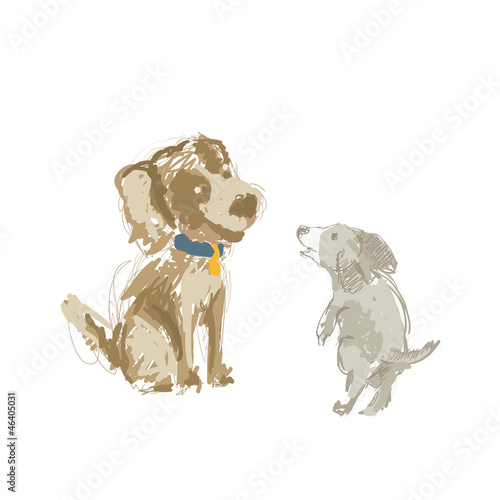 Illustration of two cartoon dog, hand drawn sketch