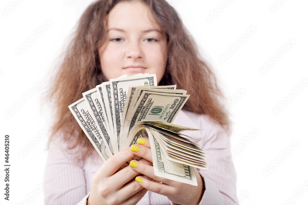 girl counts the money on an isolated girl counts the money on an isolated