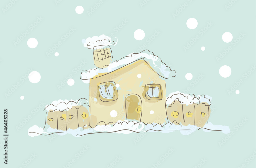 Illustration Of Winter Landscape Cartoon Sketch