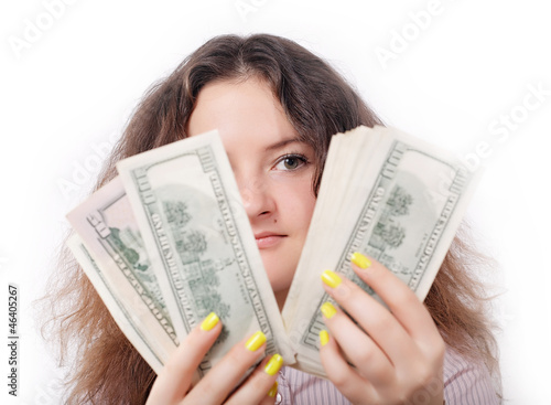 pretty girl finds money isolated