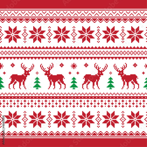 Christmas and Winter knitted seamless pattern or card with deer