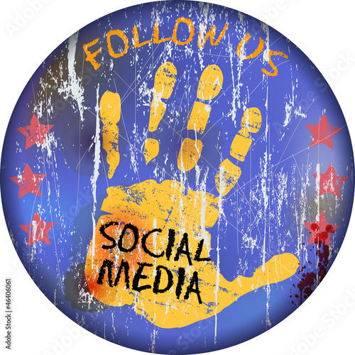 vintage social media sign or button, grungy